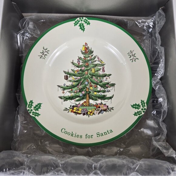 Spode "Cookies for Santa" Christmas Tree Dish 10.5" Diameter  Made in England - Picture 1 of 12